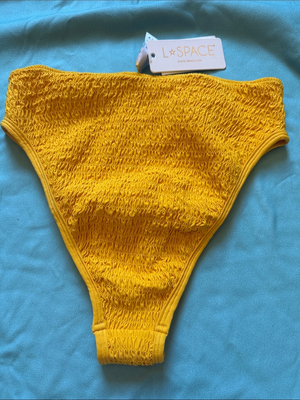 L*Space Golden Yellow Smocked Bikini Bottom NWT - Picture 3 of 5